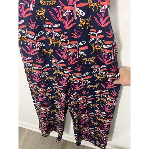 ModCloth Bold Notion Cat Jumpsuit Size Small Linen Blend Colorful - Picture 6 of 16